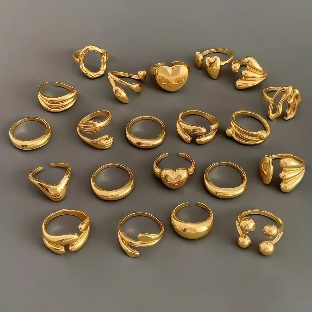 8/16-teiliges Set mit zufällig ausgewählten, modischen, herzförmigen, geometrischen und unregelmäßig geformten offenen Ringen für Damen, verschiedene Stile, schlicht, trendig, für den täglichen Gebrauch, als Schmuck oder Geschenk für Partys. – Detail 5