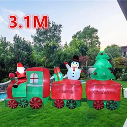 3.1M inflatable train and Santa Claus snowman Christmas tree with LED lights, outdoor Christmas and New Year decorations