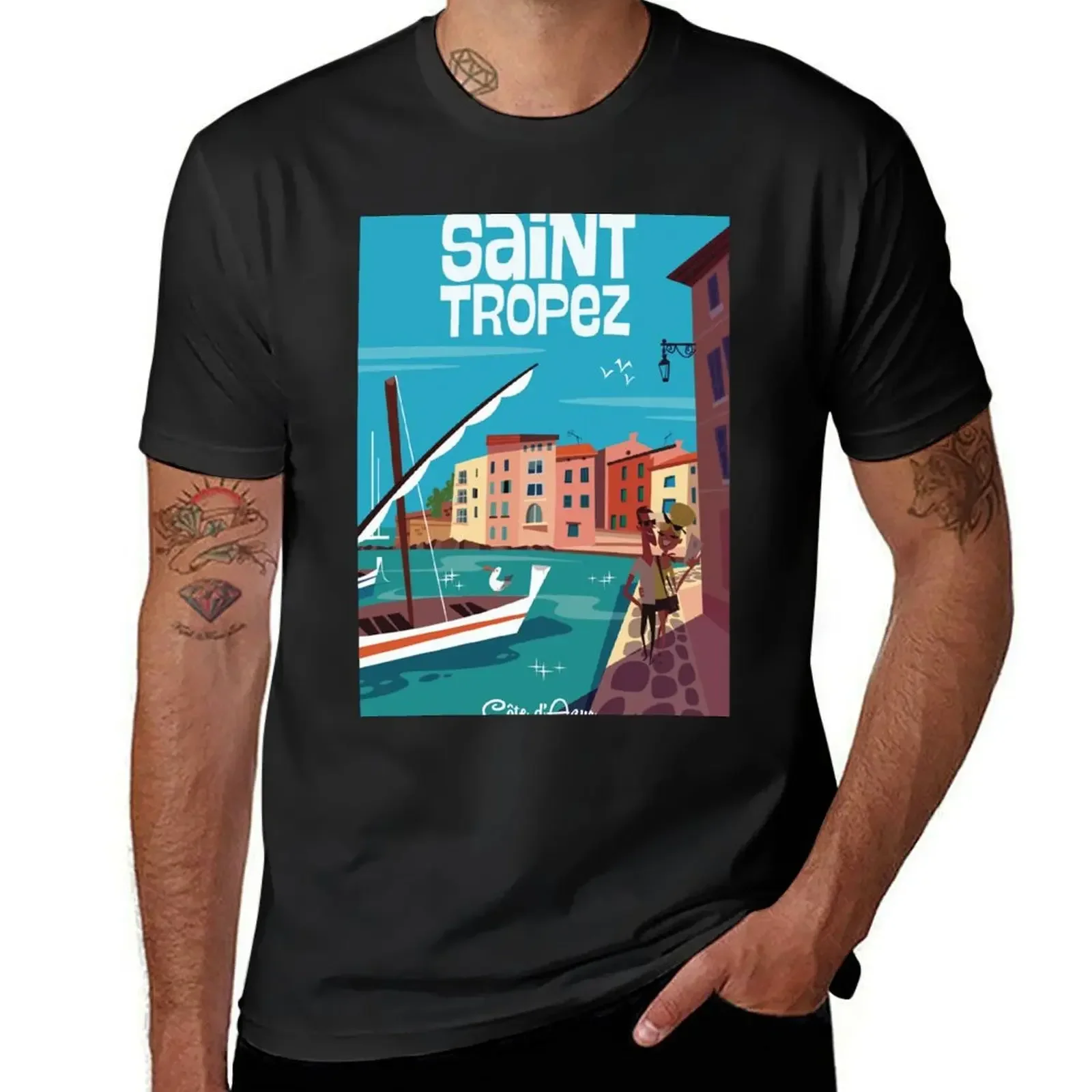 Saint Tropez plakat T-Shirt dla chłopca koszulki koszulki z nadrukami Męski t-shirt bawełniany