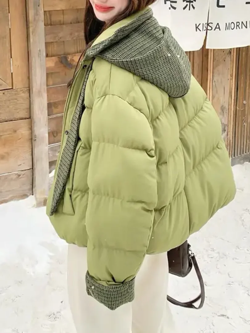 

een ort Spliced Thiened Warm Cotton Jaet Women's 2026 Autumn Winter New Sle This Year's ular Cotton Coat