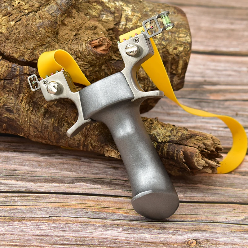 Stainless Steel Slingshot with Flat Rubber Band and Metal Handle for Outdoor Shooting Hunting High Quality Metal Catapult