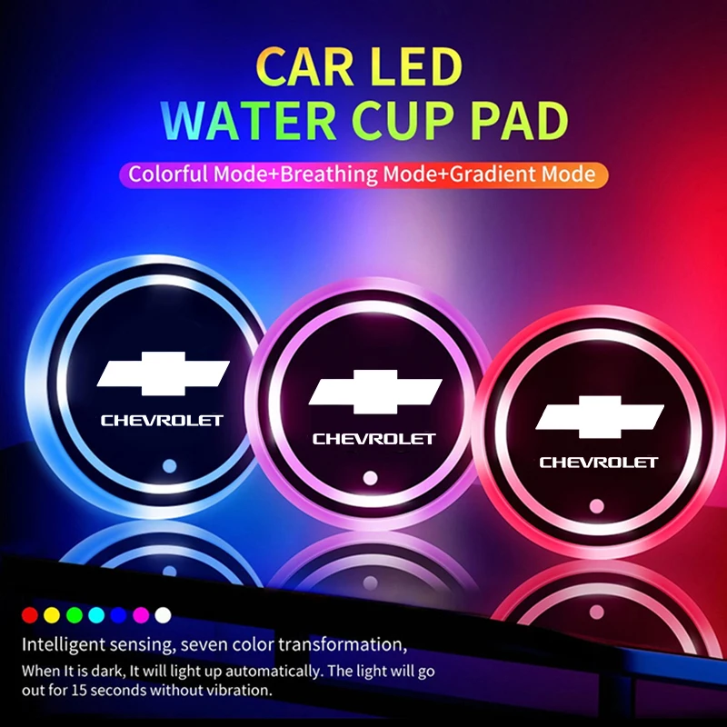 LED Holder Lights USB Rechargeable Cup Mat 7 Color-Changing Luminous Coasters For Chevrolet Monza Cruze Malibu Crvalier Captiva