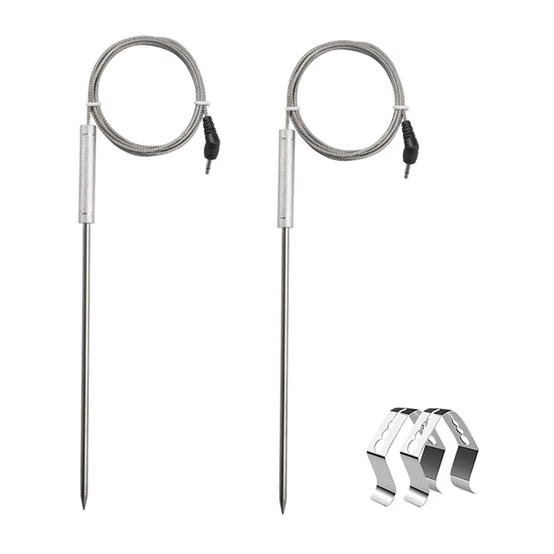 2 Pack Meat Probe Replacement for Thermopro Thermometers TP20 TP17 TP16 TP08S TP07 TP06,with 2 BBQ Probe Holder Clip