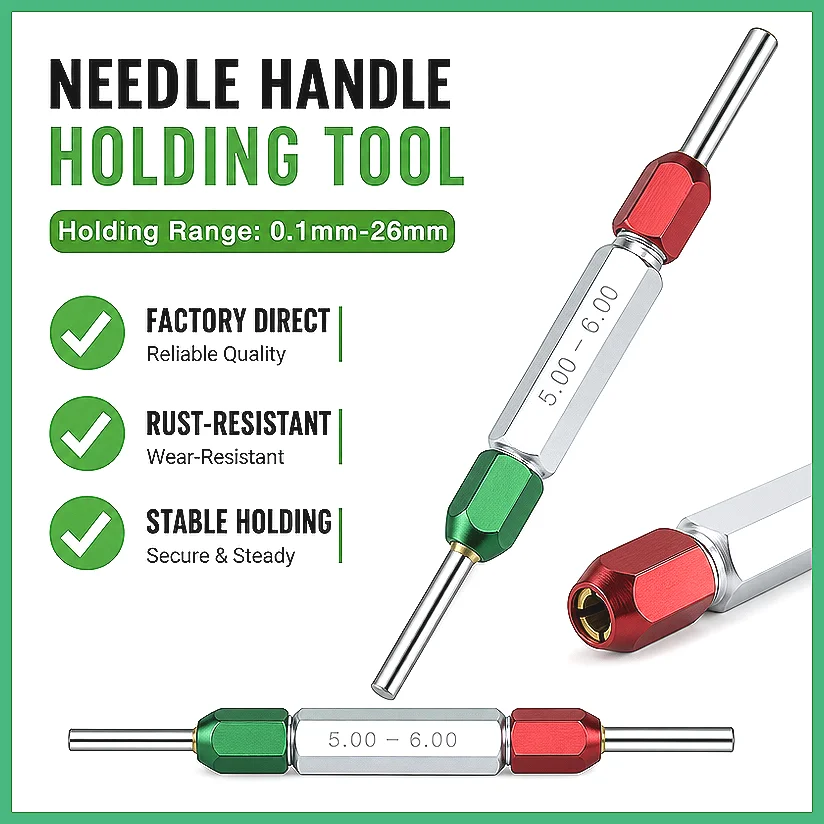 Aluminum Alloy Pin Gauge Handle Holder Dual-Head Red Green Go No-Go Plug Gauge Clip Fixture