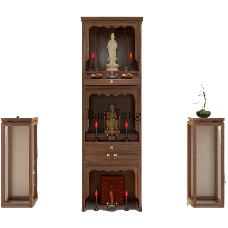 YJ new Chinese solid wood three-layer shrine cabinet, Buddhist niche standing cabinet, offering table, God of Wealth ancestor