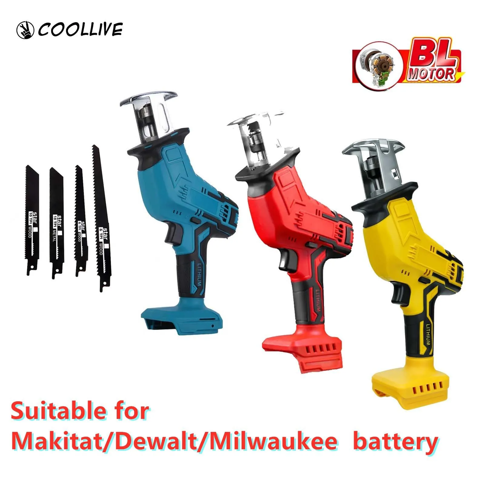 Cordless Electric Reciprocating Saw Variable Speed Cutting Power Tool fit for 18V Makita/Dewalt/Milwaukee Battery