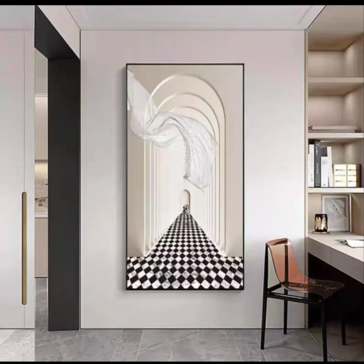 Entry, entrance painting, modern, high-end, light luxury, extension, space, corridor, end