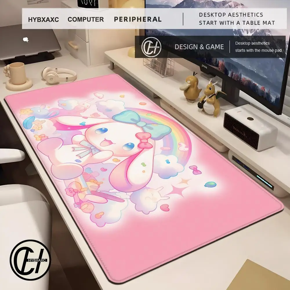 

Pink Flower Blue Sanrio Cinnamoroll Mouse Pad Cute HD Desk Pad Extended Gaming Keyboard Mats Large XXL Gamer Mousepad 90x40