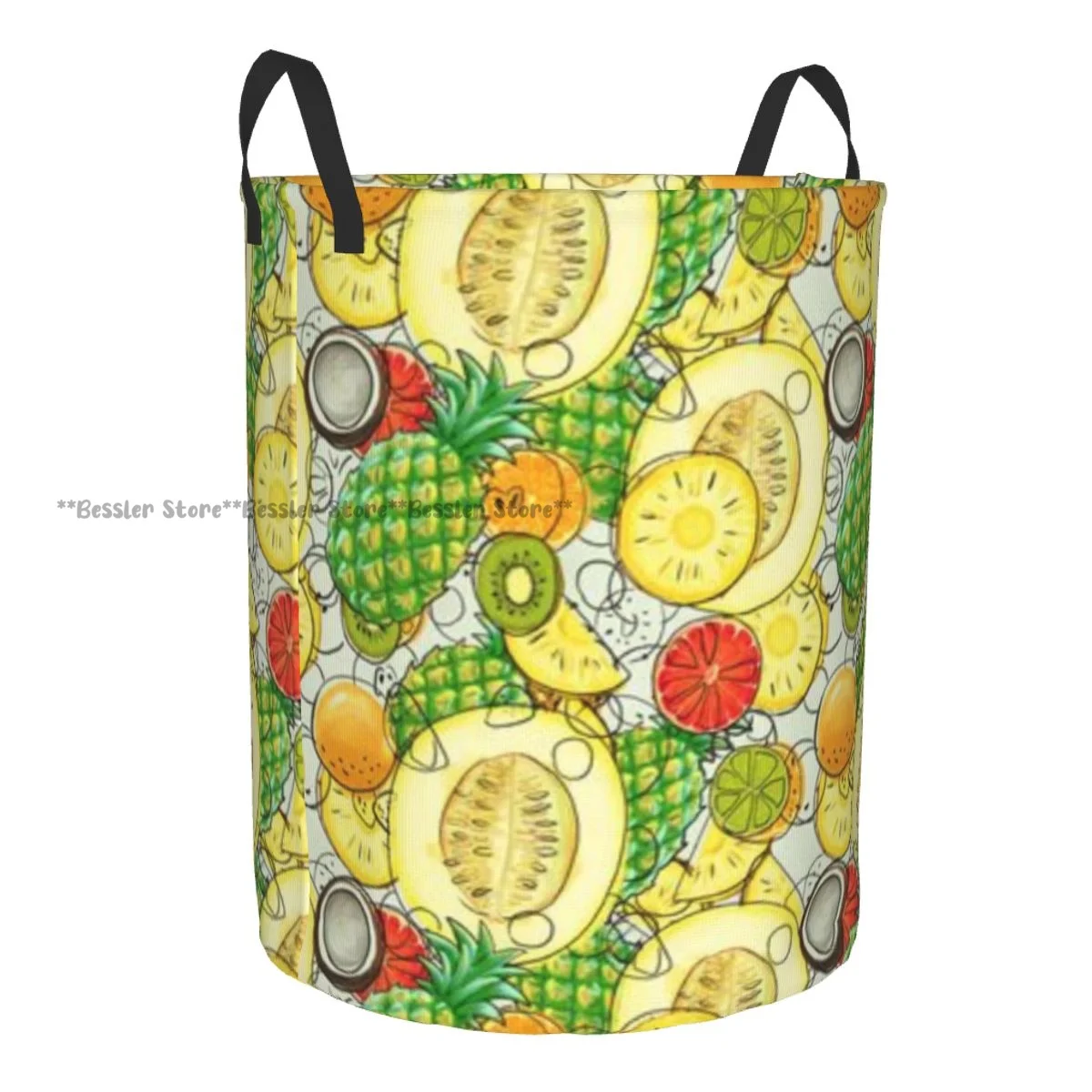 Dirty Laundry Basket Bananas Coconuts Pineapples Papaya Melon Summer Background Folding Clothing Storage Bucket