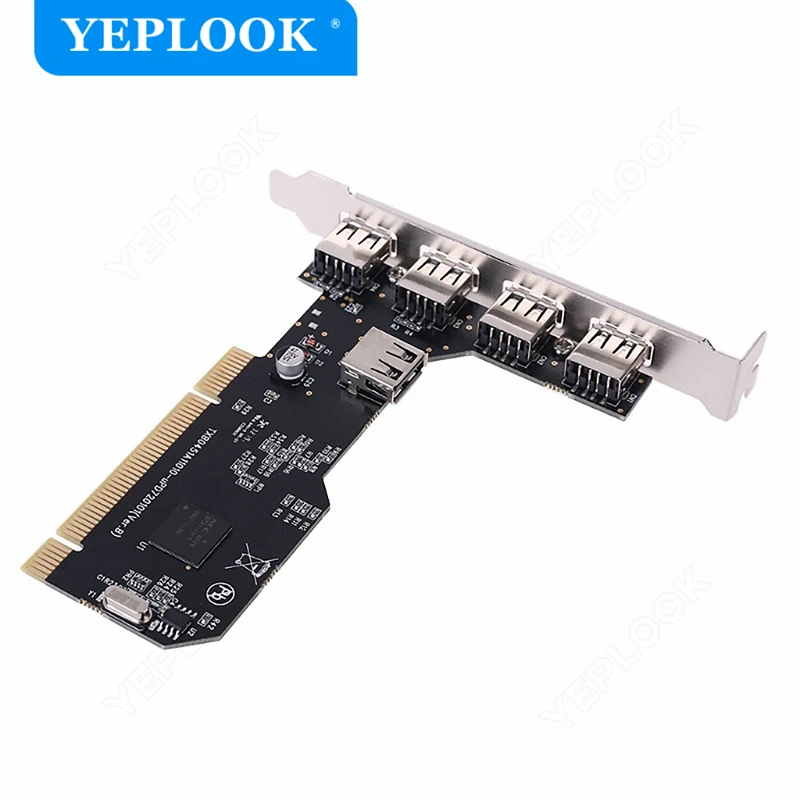 PCI a 4 + 1 puerto USB2.0 HUB 480Mbps Adaptador convertidor de tarjeta de expansión de escritorio tarjeta elevadora Chip NEC720101