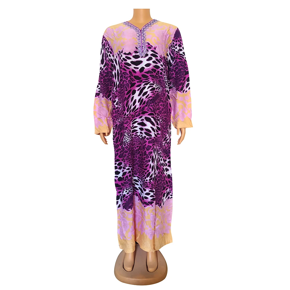 Dashikiage Vintage African Robe V-neck Exquisite Applique Long Sleeve Women Maxi Dress Leopard Print Color Block Party Vestidos