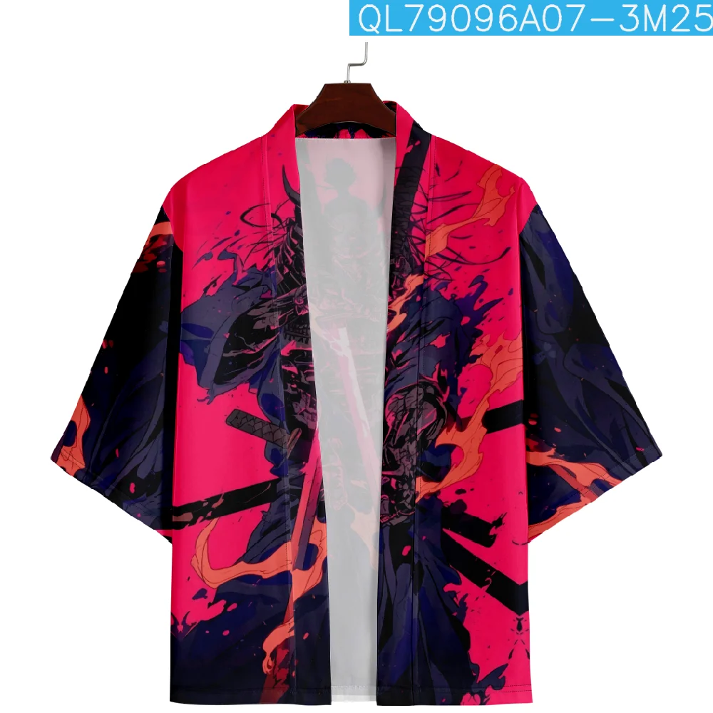 Verão praia japonês cosplay quimono harajuku guerreiro impressão camisa haori moda yukata feminino masculino robe