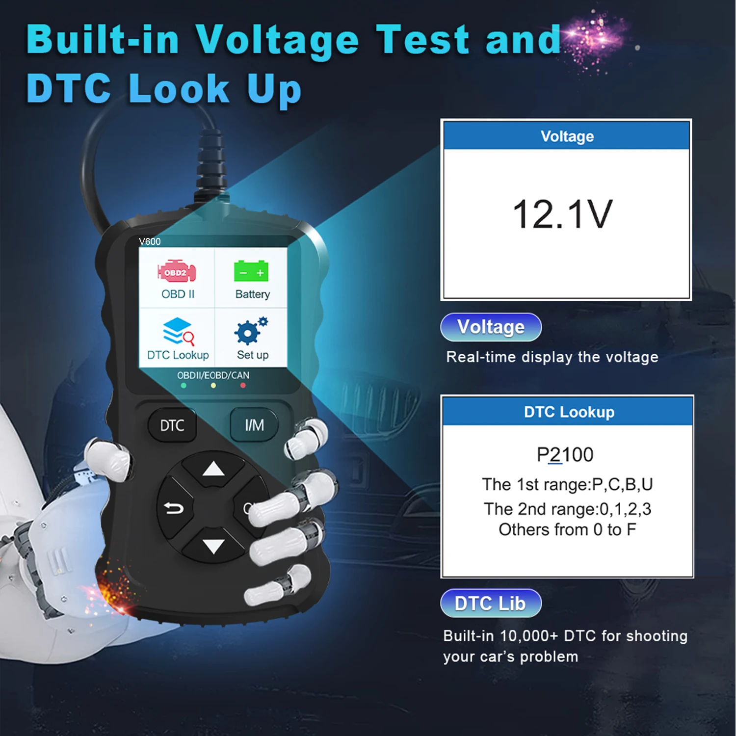 New Car OBD2/EOBD 12V Plug & Play Can Code Scanner Diagnostic Tool V600 For Cars