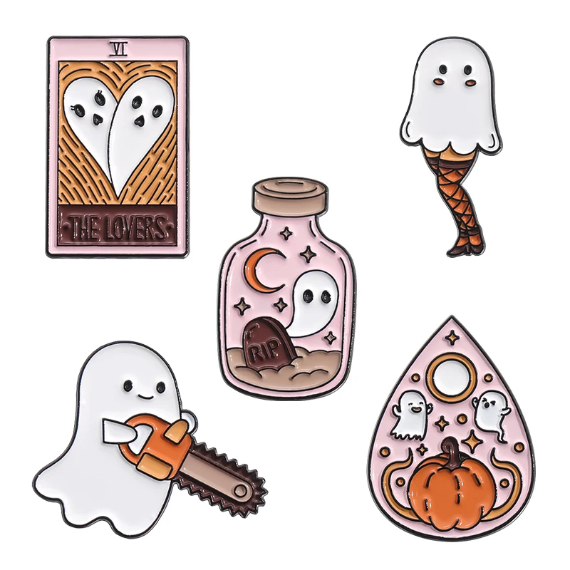 Halloween Spooky Enamel Pin Boo Chainsaw Ouija Tarot Grave Bottle Brooches Lapel Backpack Badge Punk Gothic Jewelry Accessories