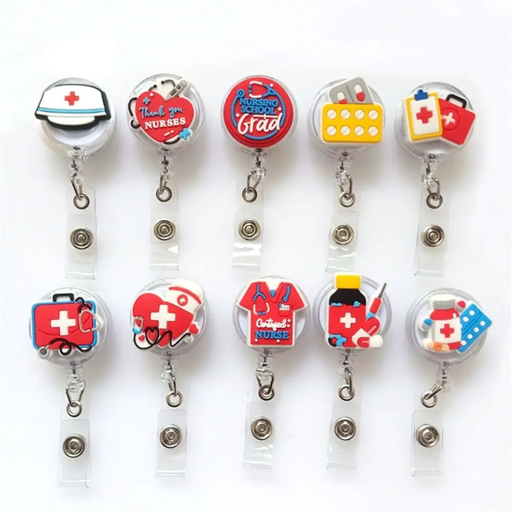 ID Card Holder Nurse Badge Reel Chest Card Name Tag Retractable Badge Holder Work Card PVC Easy Pull Buckle