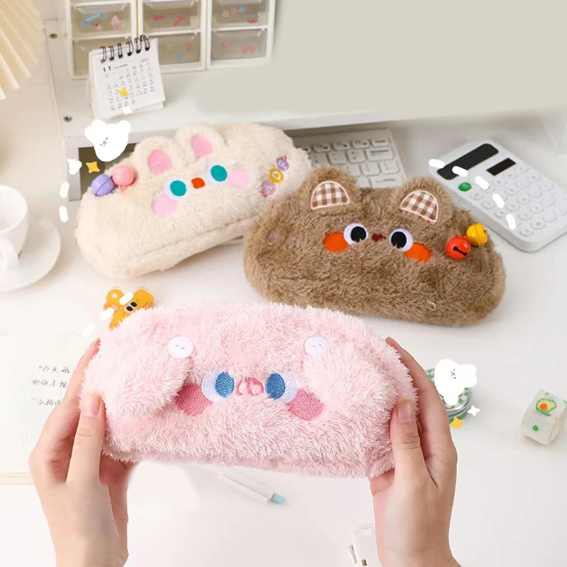 Cat Plush Pencil Case Pen Storage Bag Stuffed Animal Cute Bell Cat Pencil Bag Cute Design Large Capacity Stationery Stationery image 4