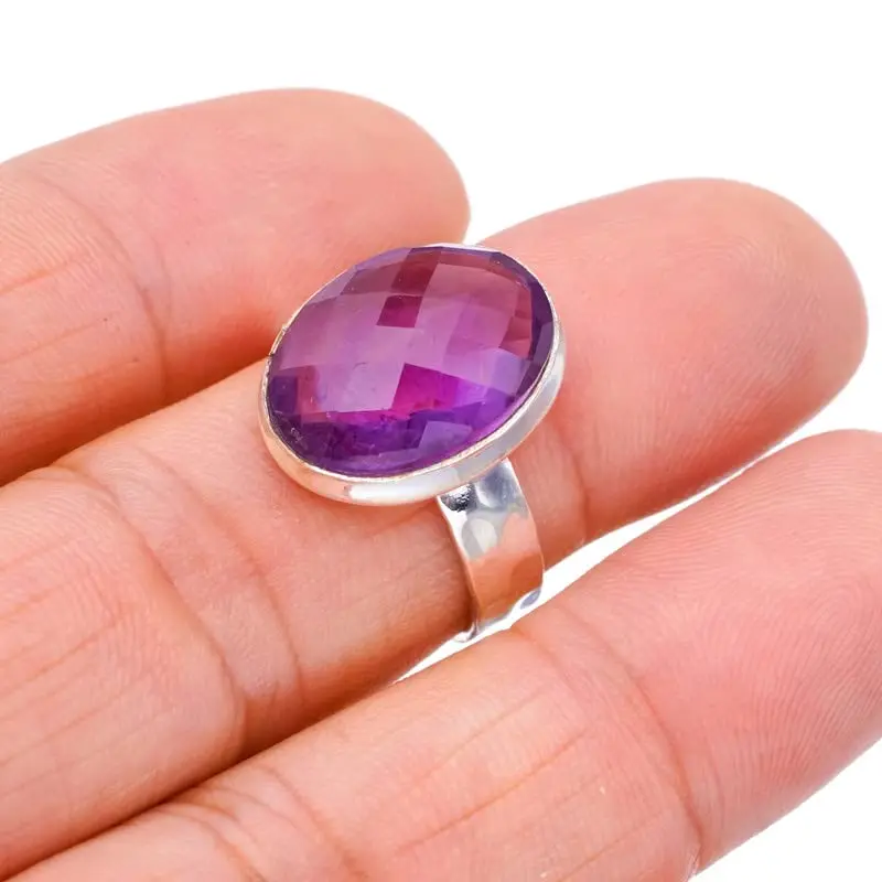 

StarGems® Natural Amethyst Hammered Handmade 925 Sterling Silver Ring 7 F2873