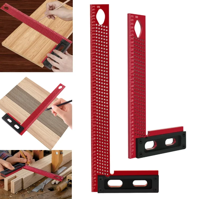 200mm/300mm Precision Scriber,Aluminum Framing Mitre Square,Measuring and Marking L-Type Hole Ruler Right Angle Protractor