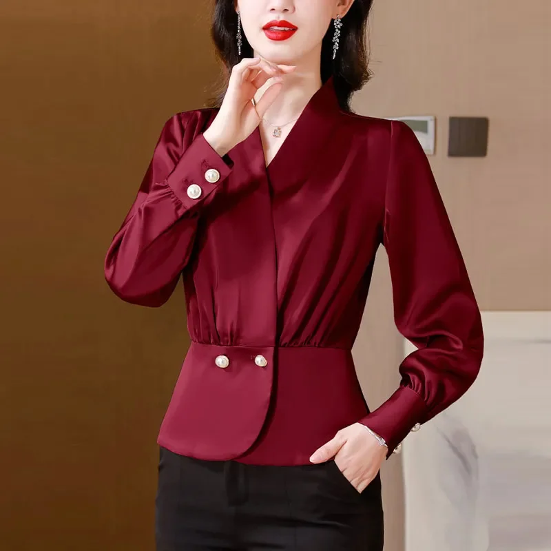 Spring Summer Short Cardigan Shirt Women 2024 New Loose V-Neck Pure Colour Shirt Fashion Single Buckle Blouse Elegant Top Female