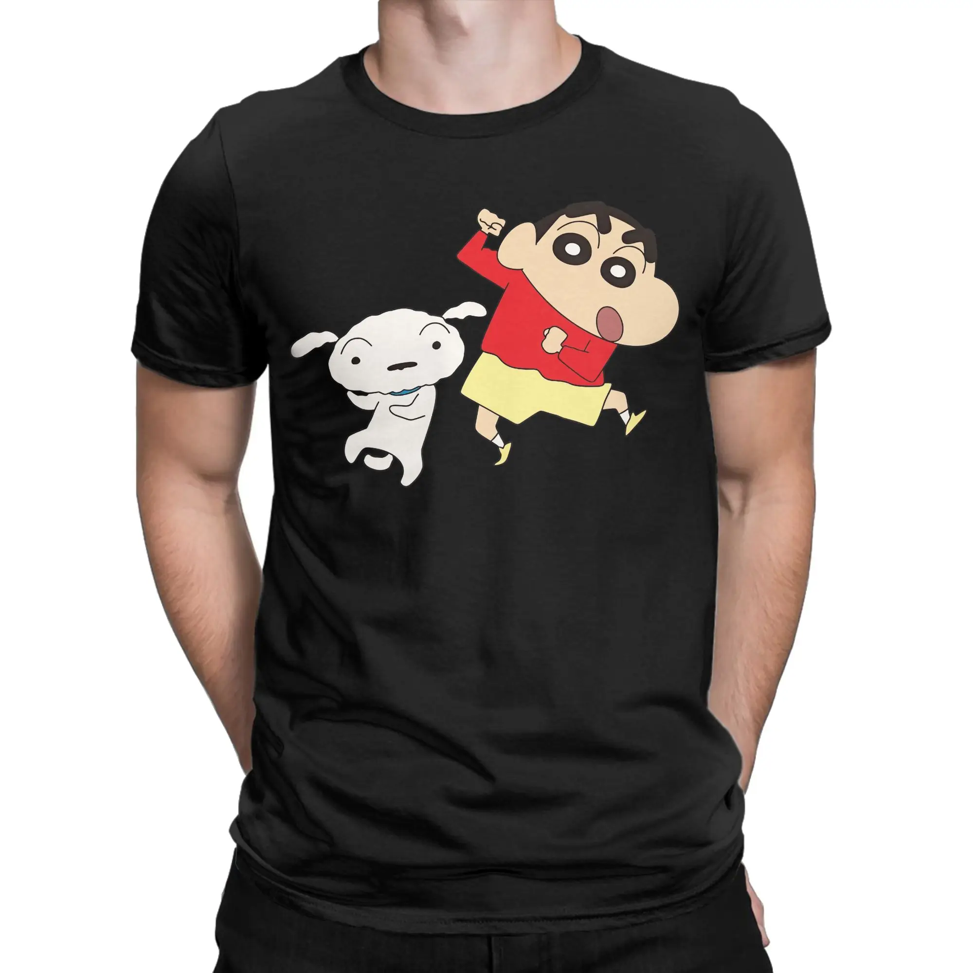 Dances Crayons Shin-chans and Shiro T-Shirt for Men Pure Cotton Tee Shirt Crew Neck Short Sleeve T Shirt New Arrival Tops