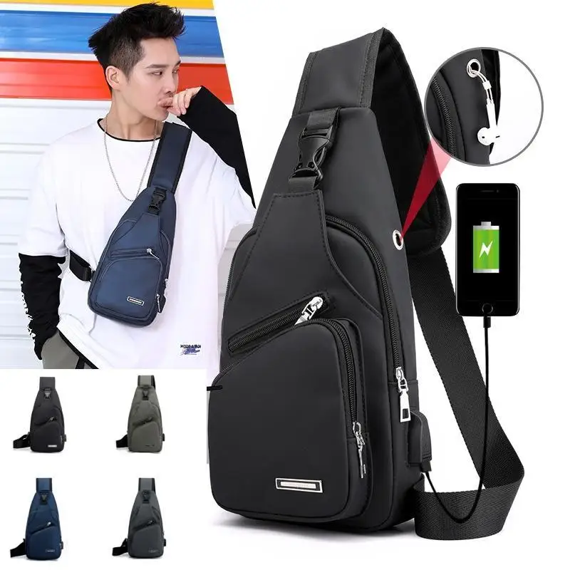 

Men Anti Theft Chest Bag Shoulder Bags Short Trip Messengers Bags Men's Leather Sling Pack USB Charging Crossbody Package School