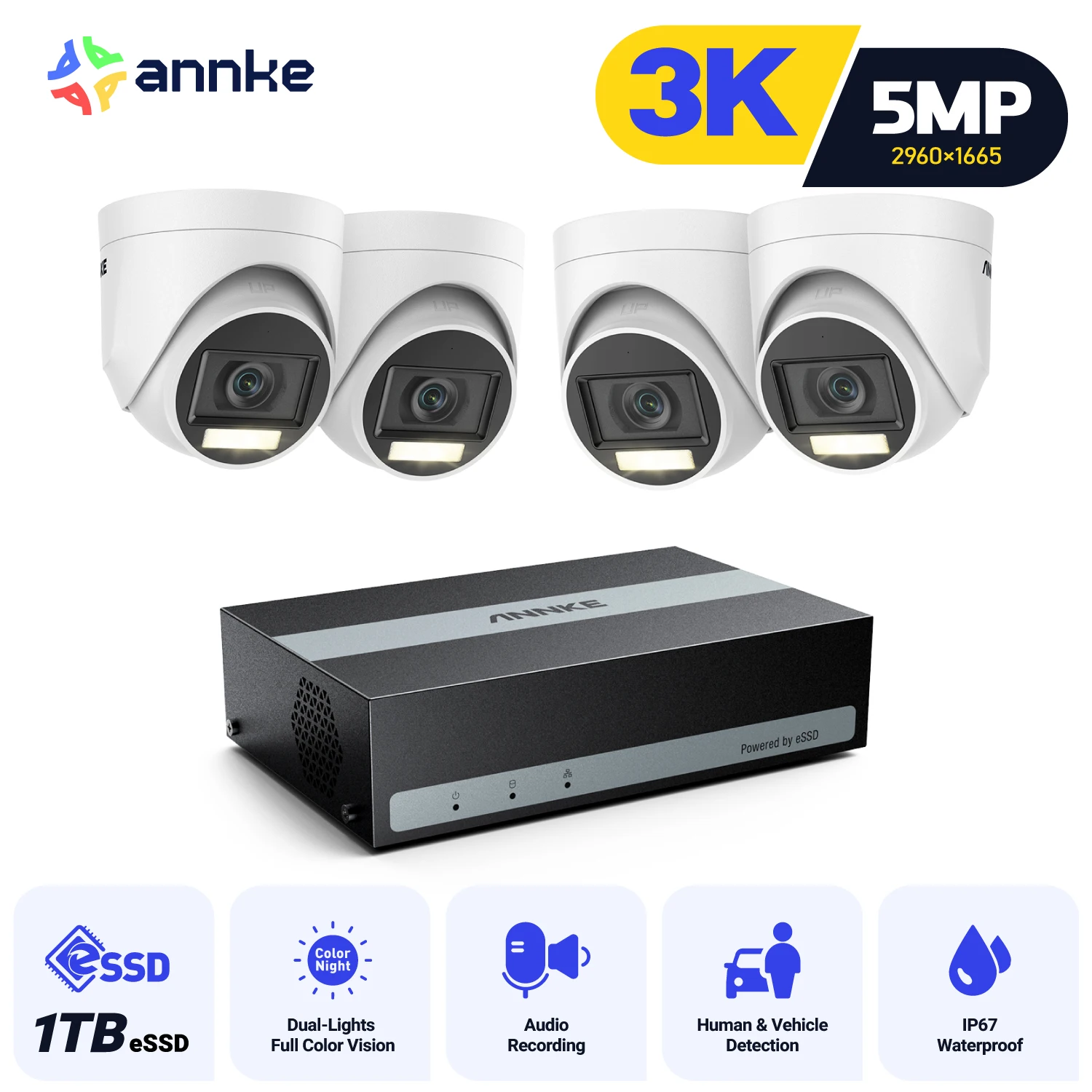 

Annke 3K HD система камер безопасности 8-канальный видеорегистратор 2,8 мм камера ночного видения TVI/AHD/CVI/CVBS IP67 уличная водонепроницаемая аналоговая камера