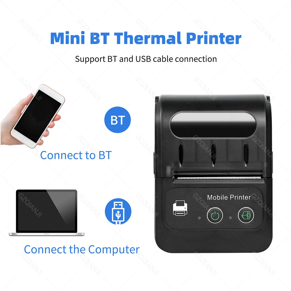 58mm Thermal Receipt Printer Bill Ticket Printing USB Bluetooth Interface Wireless Connect Android Phone POS Mini Printer PT210