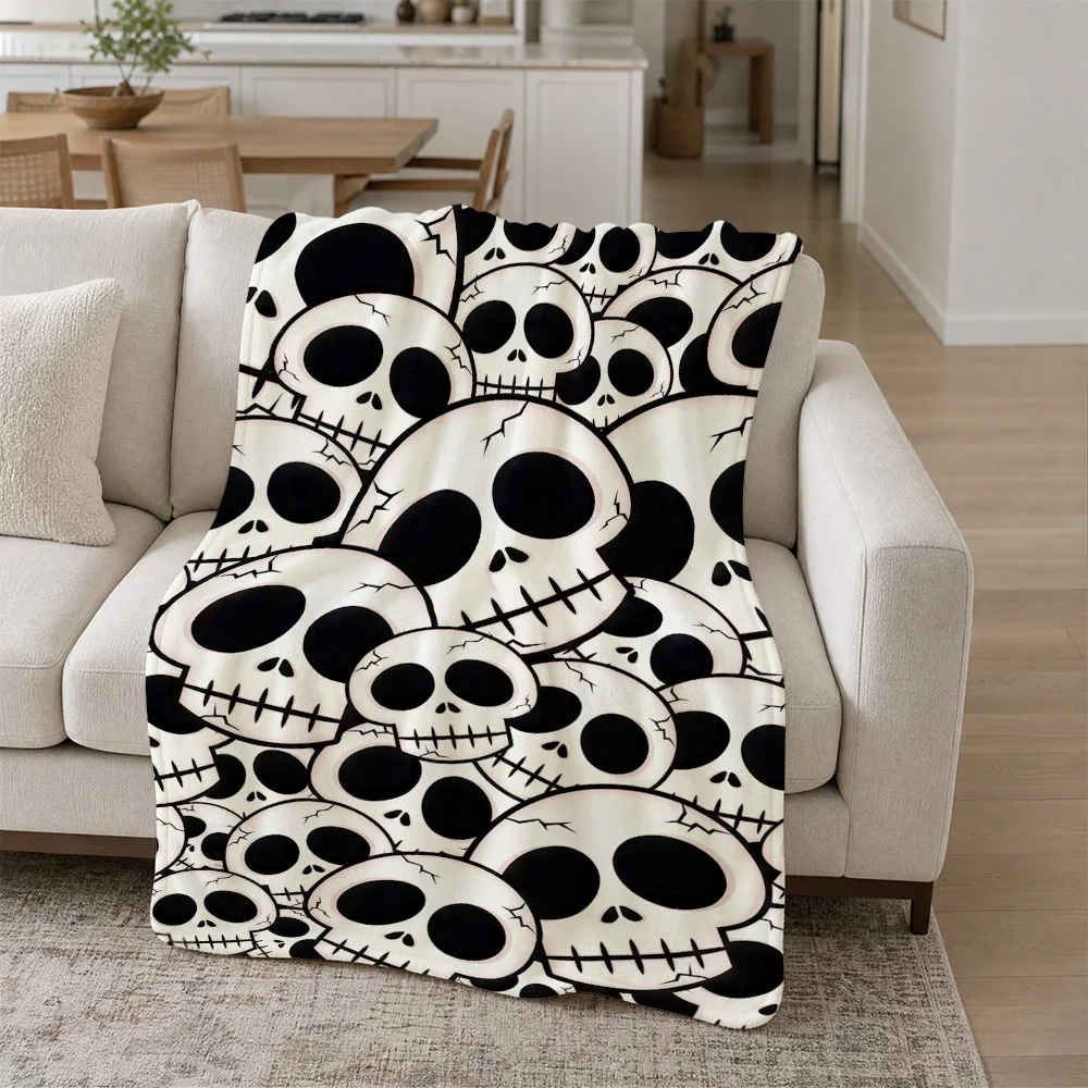 Spooky Skull Pattern Throw Blanket for Couch Decor Halloween Gothic Aesthetic Cozy Living Room Throw