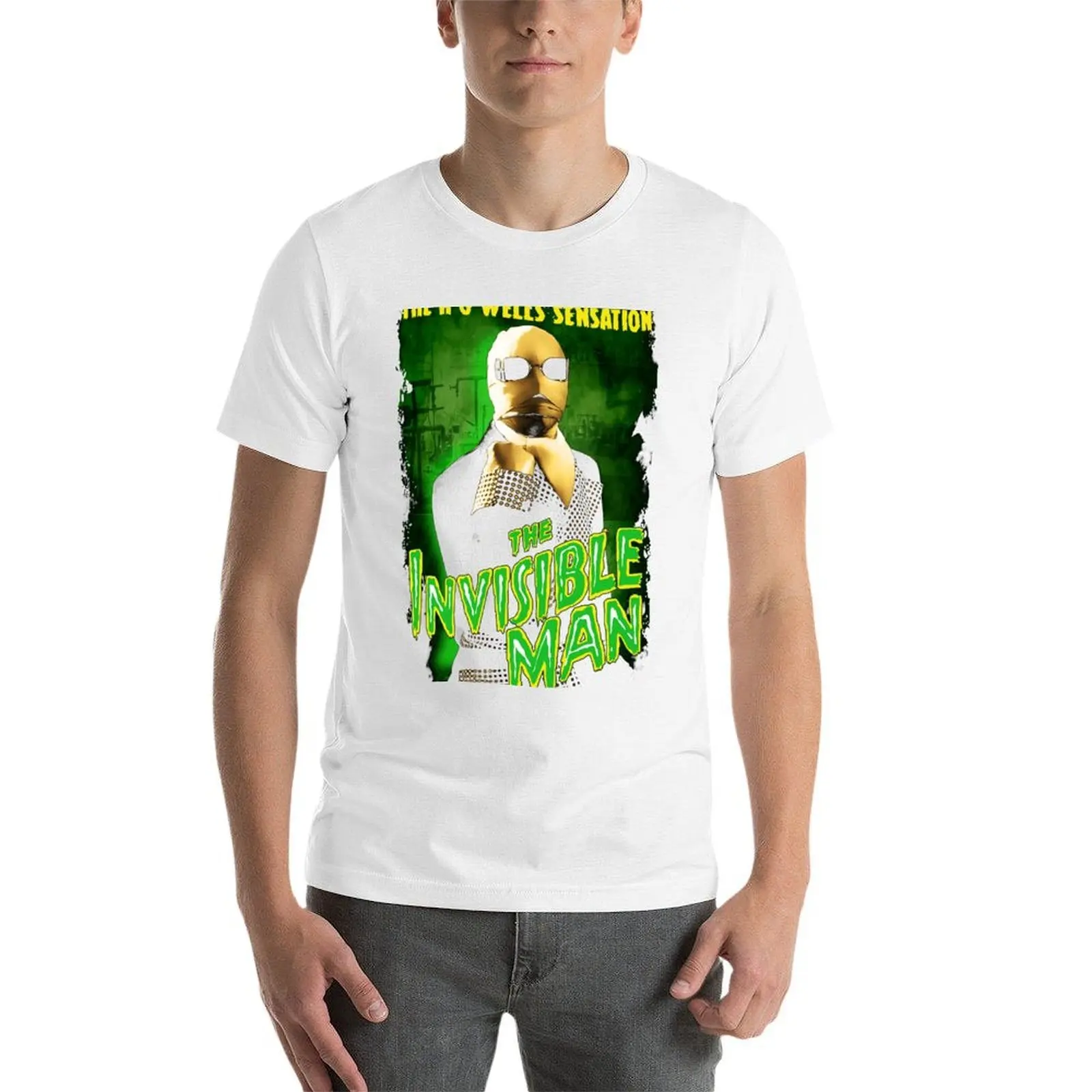 H G Wells The Invisible Man Movie تي شيرت قطن تي شيرت رجل 100% قطن أسود تي شيرت عادي للرجل حزمة تي شيرت #4