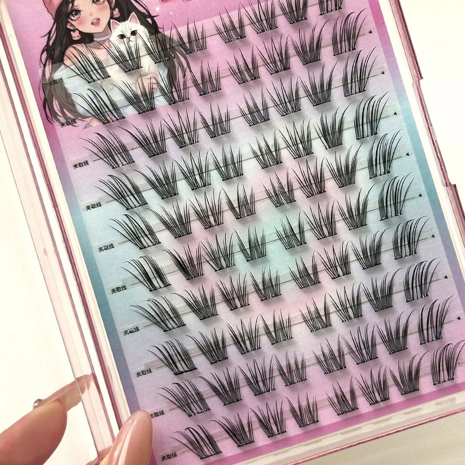 Manga False Eyelashes fox- eye cosplay No Glue Black Lashes extenstion 7-12mm Mixed Length Natural Volume Thick curled up lash