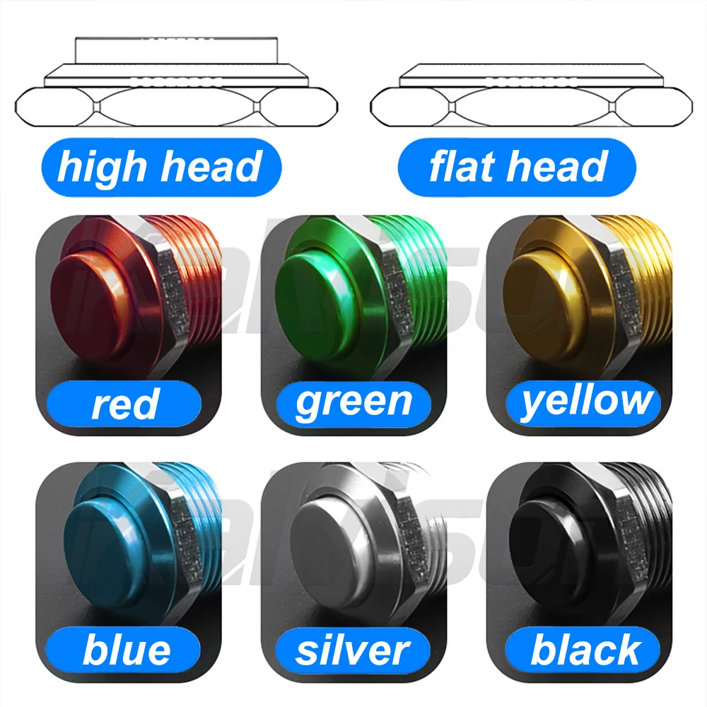 5PCS 12mm Momentary Push Button Switch IP65 Waterproof 2 Pin 1NO Yellow Red Black Shell PushButton Switch for Car Marine Boat