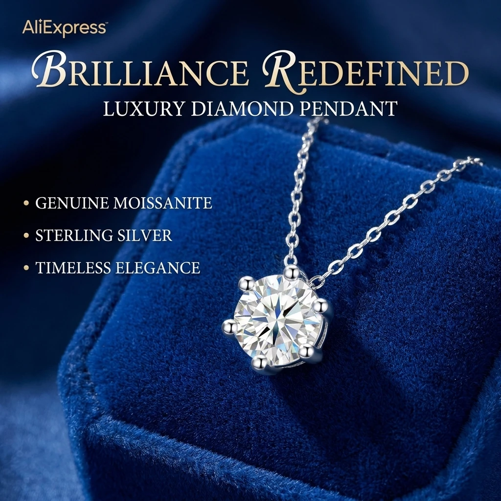 925 Sterling Silver 6-Prong Round Moissanite Pendant Necklace Dainty Solitaire Chain for Women Wedding Engagement Fine Jewelry G