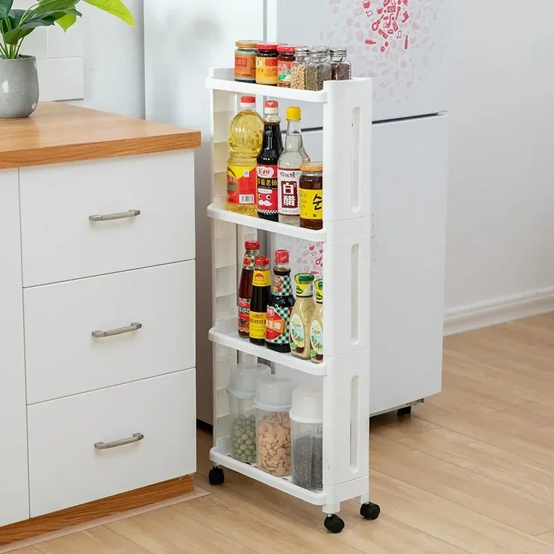 3/4 Tier Rolling Utility Cart Storage Shelf Movable Gap Storage Rack Kitchen Bathroom Slim Slide Organizer Shelf Livingroom