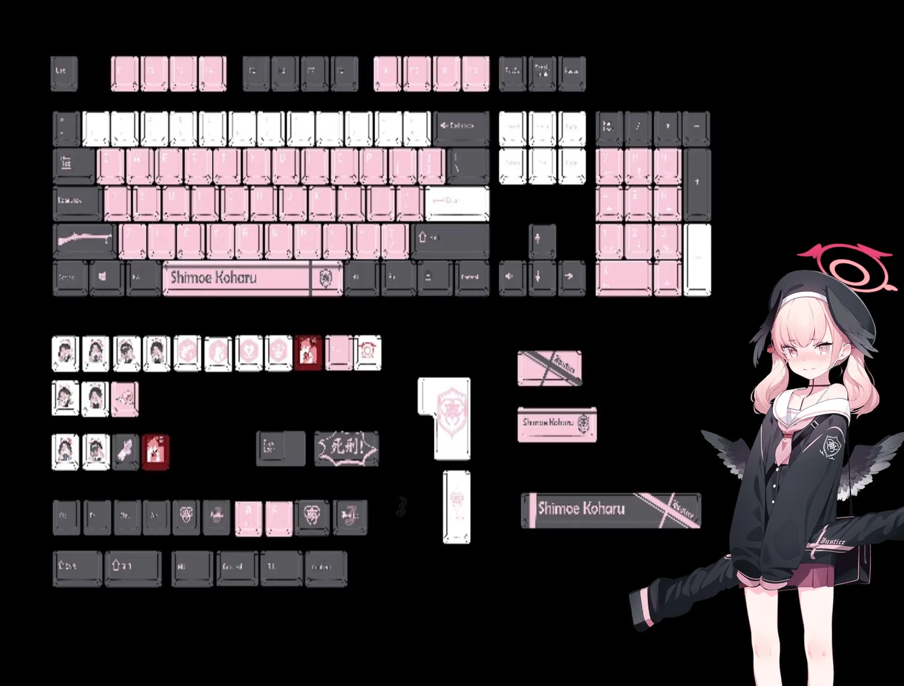 Imagem -02 - Teclado Mecânico Faça Você Mesmo Arquivo Azul Shimoe Koharu Pbt Keycaps Jogos de Anime Beauty Girl Key Caps Cereja Altura 140 Teclas por Conjunto