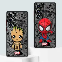 Cartoon Marvel Spiderman Groot Phone Case for Samsung Galaxy S24 S23 Ultra S10 Lite S20 FE S25 S22 Plus S9 S21 Luxury Cover
