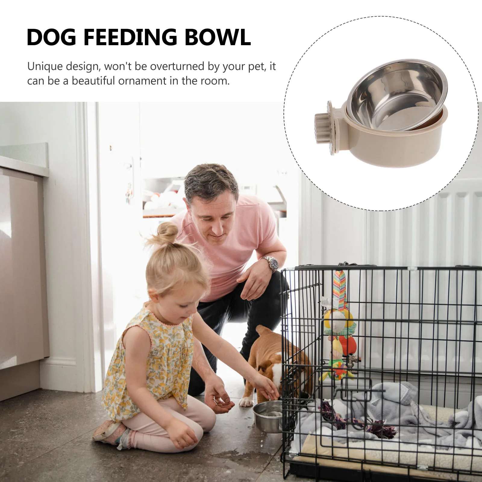 

Stainless Steel Pet Feeder Hanging Feeding Bowl Grey Size L Non-Tip Dog Cat Food Bowl Smooth Easy Clean Pet Supplies