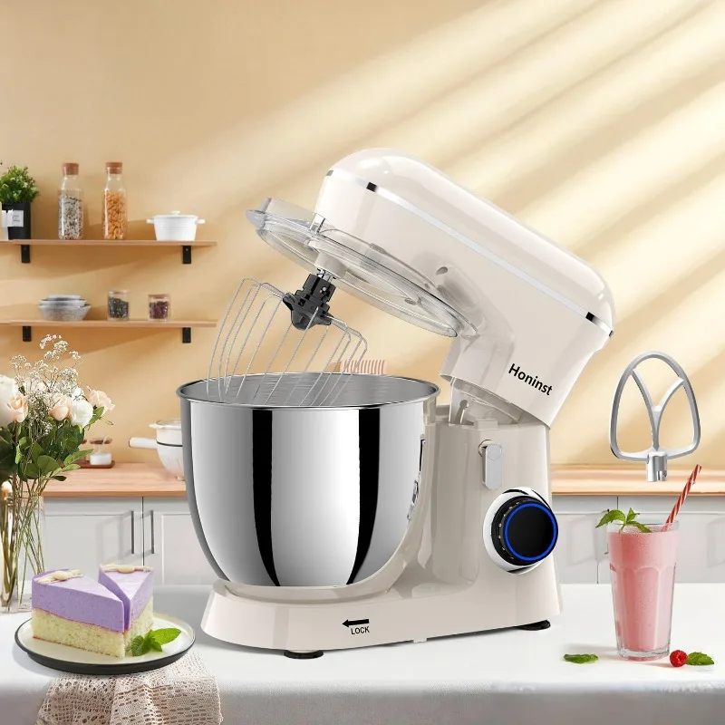 .5QT خلاط كهربائي برأس مائل 10 سرعات، خلاط مطبخ 3 في 1 مع وعاء، خطاف عجين، خفق وخافق، طعام م