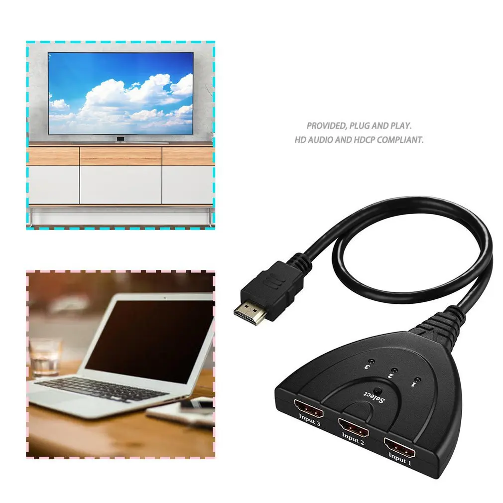 Hot 3D Mini 3 Port HDMI-compatible Switch Switcher Splitter 1080P 3 in 1 out Port Hub 3D Image Display for DVD HDTV Xbox PS3 PS4