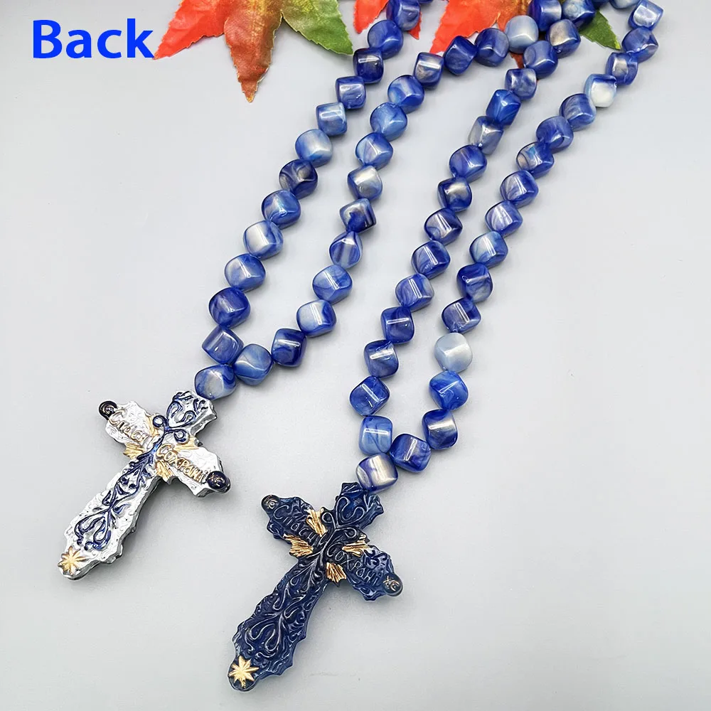 GS183 Car Rearview Mirror Pendant Transparent Gradient Texture Blue Silver Resin 3D Cross Alien Beads Orthodox Decoration