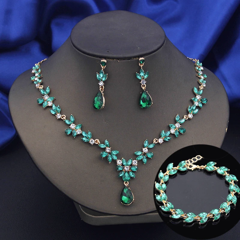 Exquisite 3 Pcs Fashion Jewelry Set for Women Bridal Wedding Bracelets Earrings and Necklace Sets Bride Costume Accessories