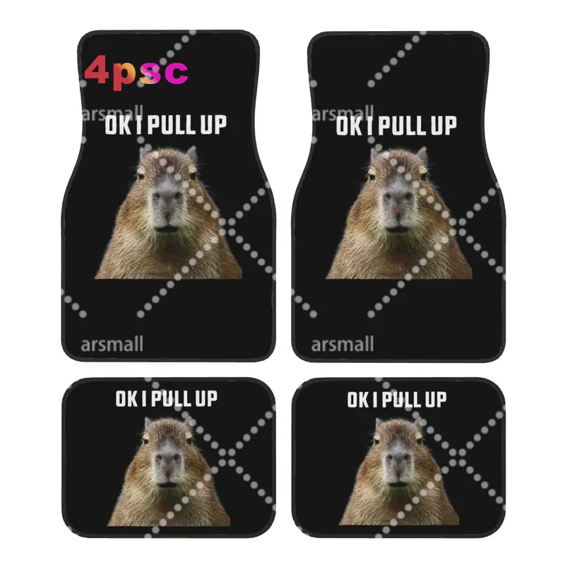 Ok I Pull Up Capybara 4PCS Crystal Velvet Car Floor Mats Set  Universal Front Rear Foot Mats Car Interior Floor Protection Mat
