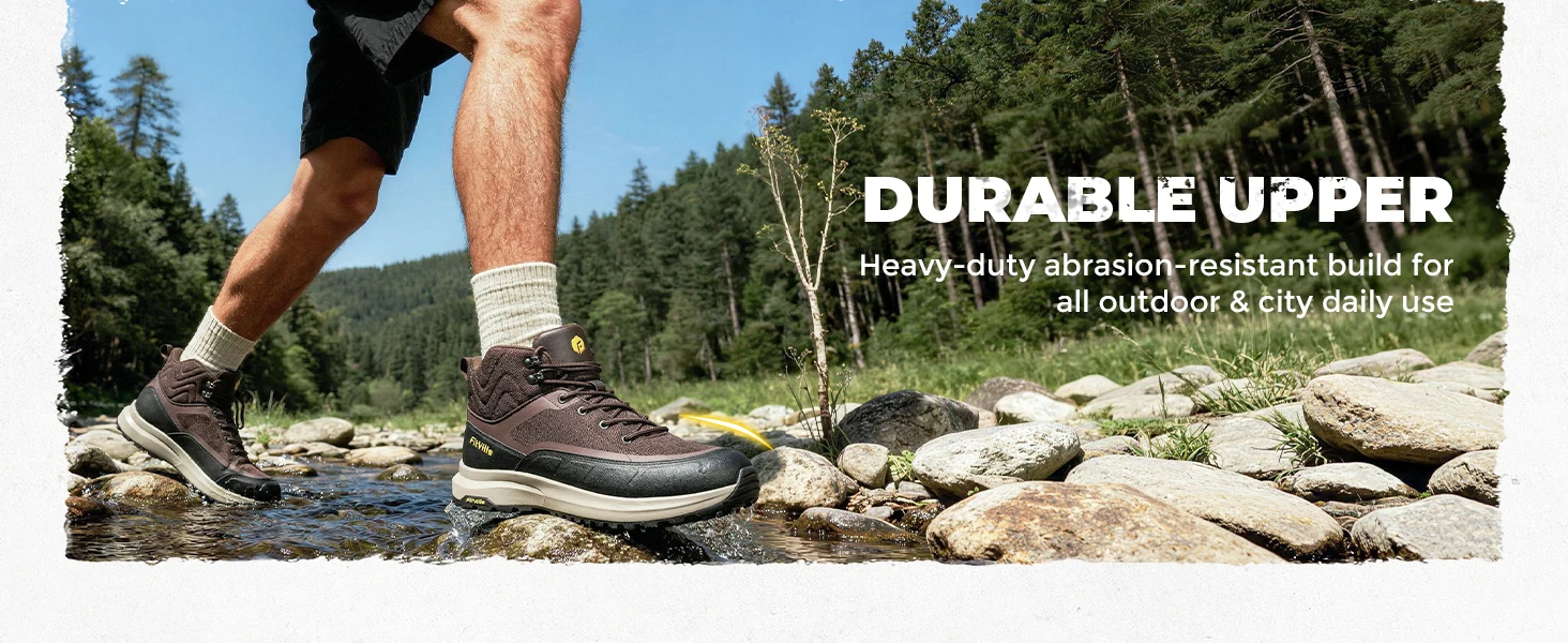 FitVille Extra Breite Wanderschuhe Mittelhohe Leder-Kletterschuhe für Herren Wasserfeste Trekkingstiefel mit Gewölbeunterstützung Rutschfest – Detail 6