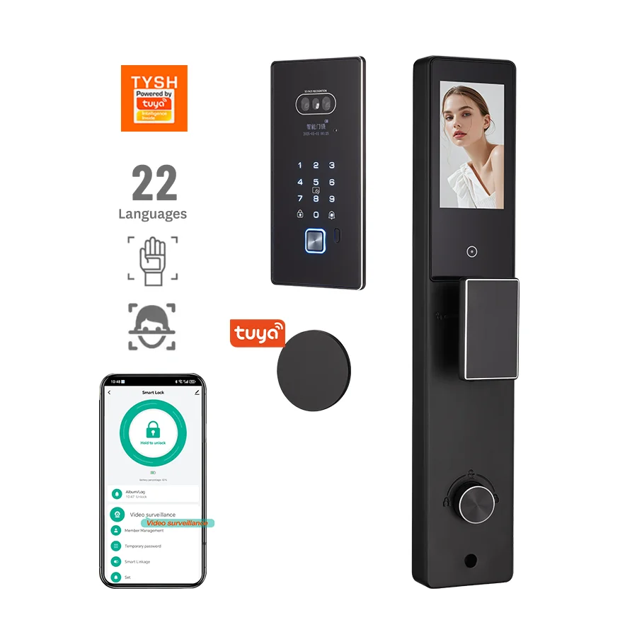 

STLF Tuya Wifi App Smart Lock 3d Face Recognition Fingerprint Unlock Real-time Video Intercom No Drilling Required