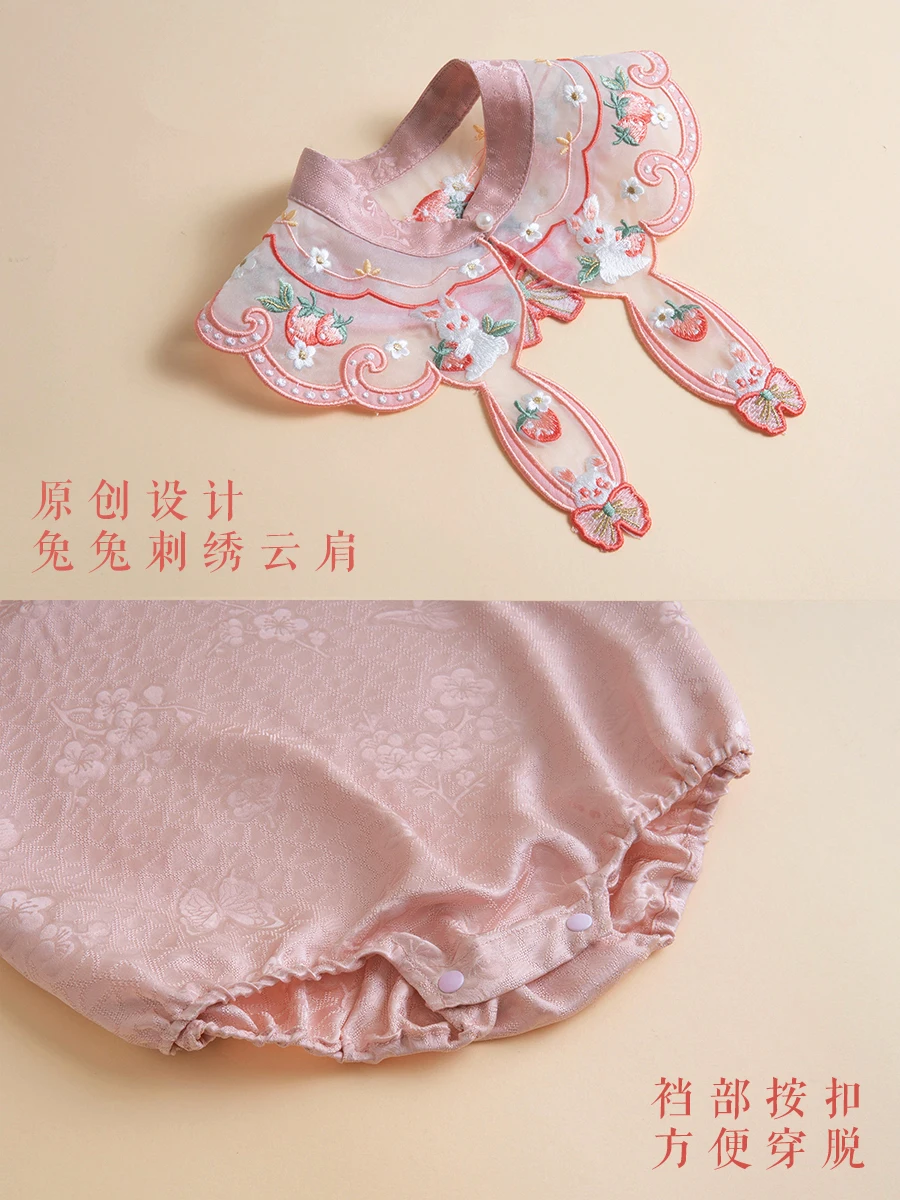 Ropa de seda de estilo chino para bebé, vestido de luna llena para niña de 100 días de edad, seda de morera, ropa de Semana de agarre de verano