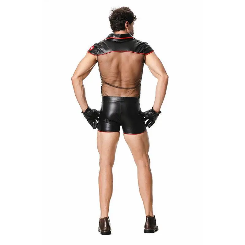 1130 남성용 악마 의사 할로윈 코스튬 섹시 풀 바디 점프수트 성인 역할 놀이 게임 코스프레 의상 신축성 있는 바디수트