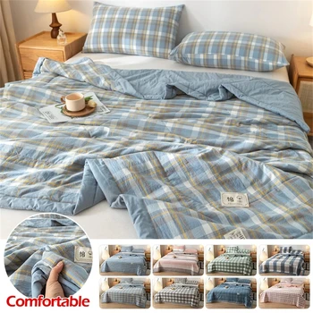 Summer quilt cotton air conditioning thin blanket stripe lightweight quilt simple style breathable bedding travel blanket for home Summer quilt cotton air conditioning thin blanket stripe lightweight quilt simple style breathable bedding travel blanket for home