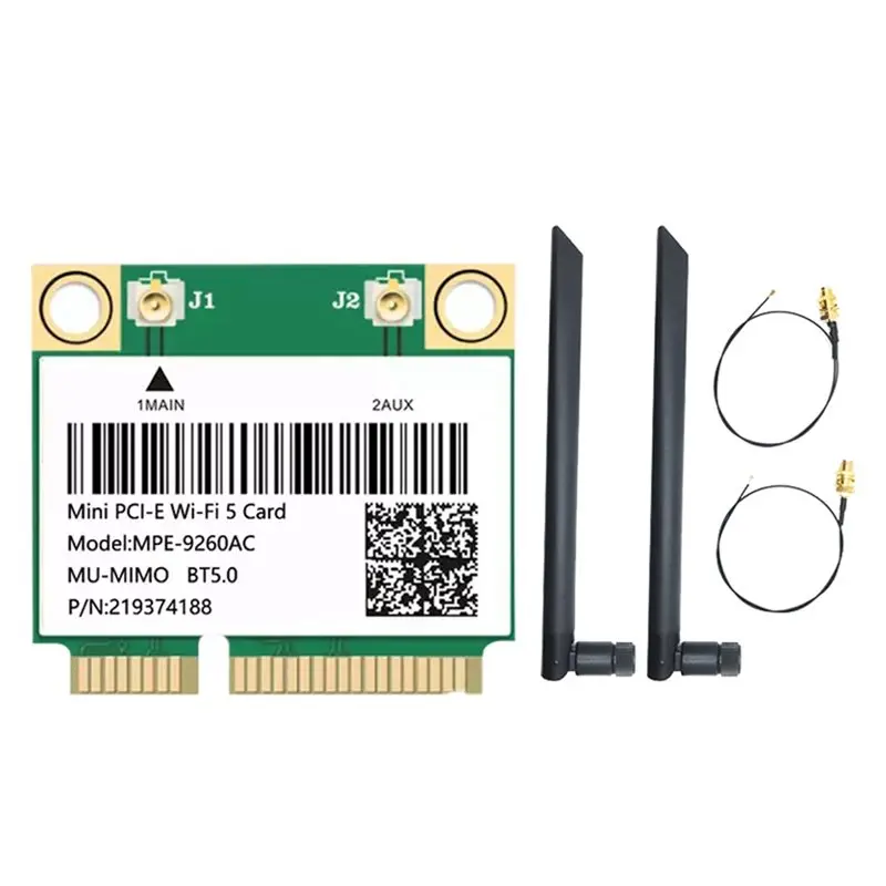 

Wi-Fi-карта A01K 2033M 9260AC, двухдиапазонная (2.4G/5G) гигабитная беспроводная сетевая карта, адаптер Wi-Fi BT5.0 Mini PCIe + 2 антенны по 8 дБи