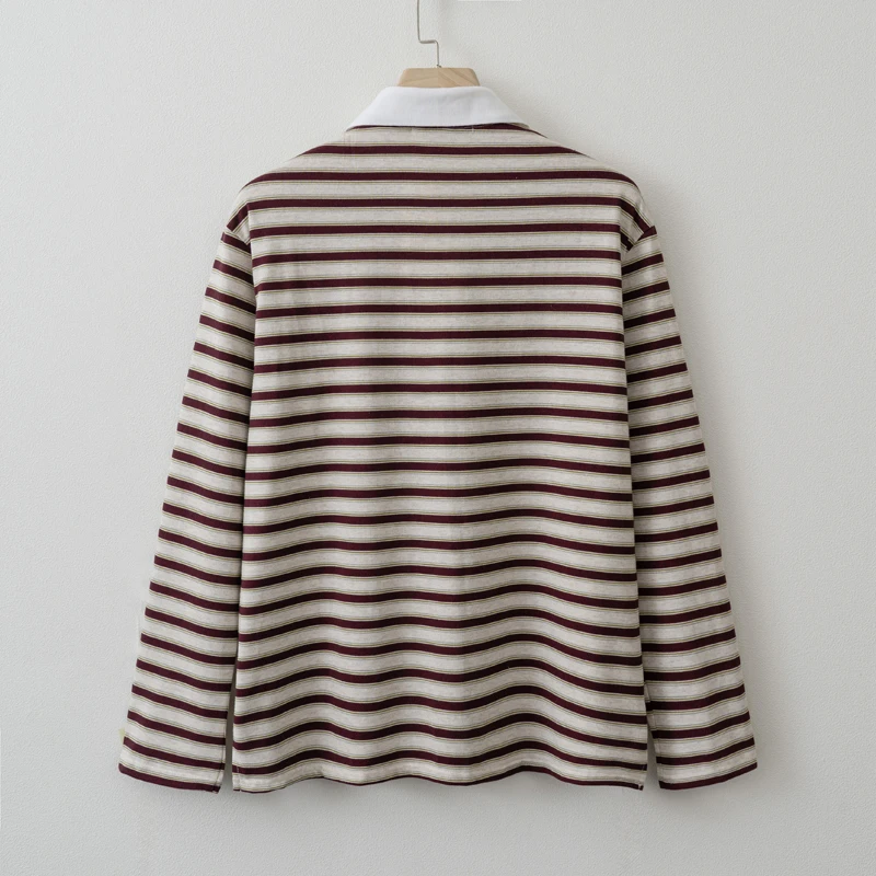 Women's Striped Long Sleeve Polo Shirt