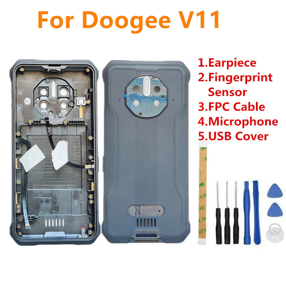 

For DOOGEE V11 6.39'' Phone Housings Durable Protective Back Battery Case+Fingerprint Sensor Parts MIC Cable+Earpiece Receiver