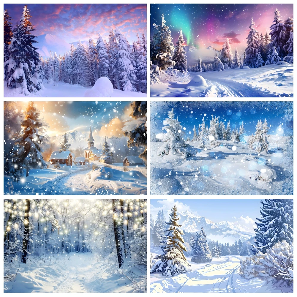 Winter Snow Scene Backdrop Snowflake Forest Mountain Nature Landscape Christmas Baby Portrait Photography Backgound Photo Studio